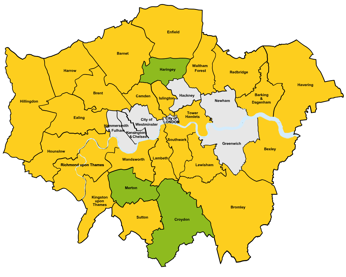 A map showing the C-Card Boroughs