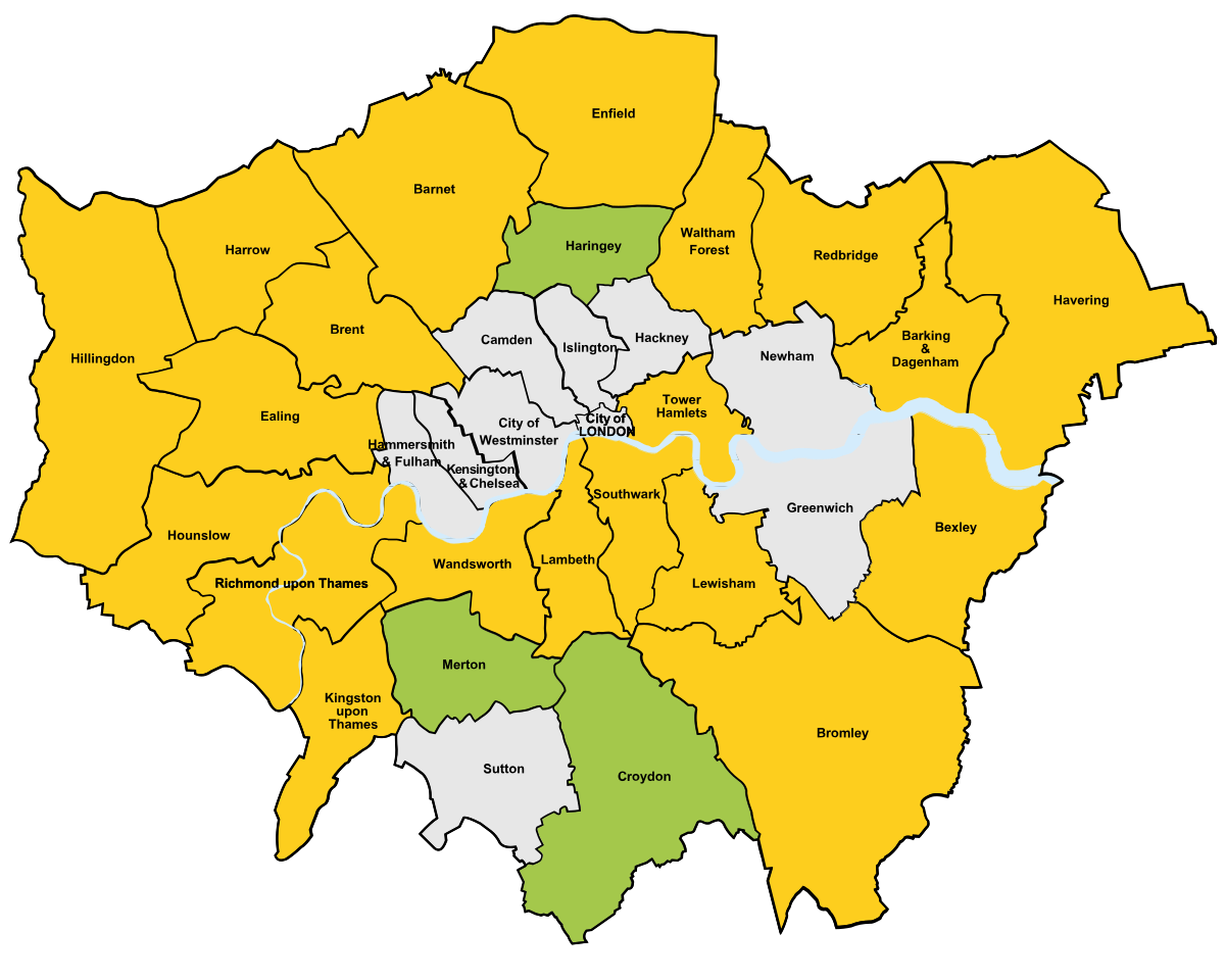 A map showing the C-Card Boroughs